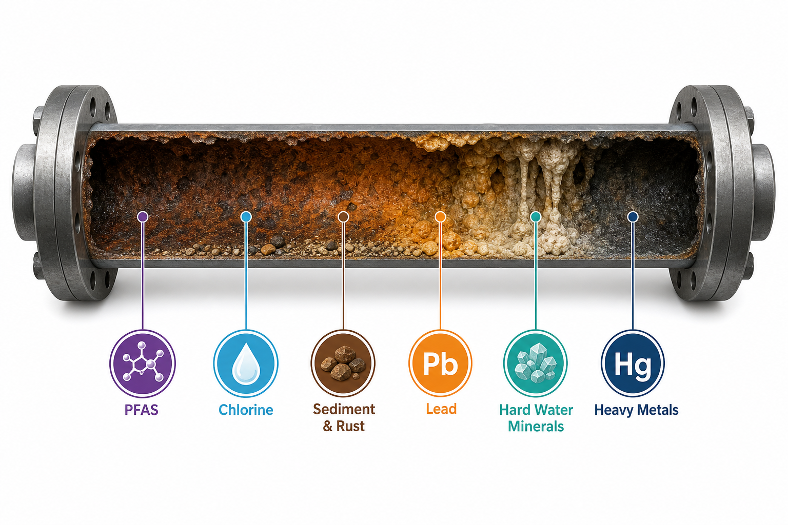 Cutaway view of a residential water pipe