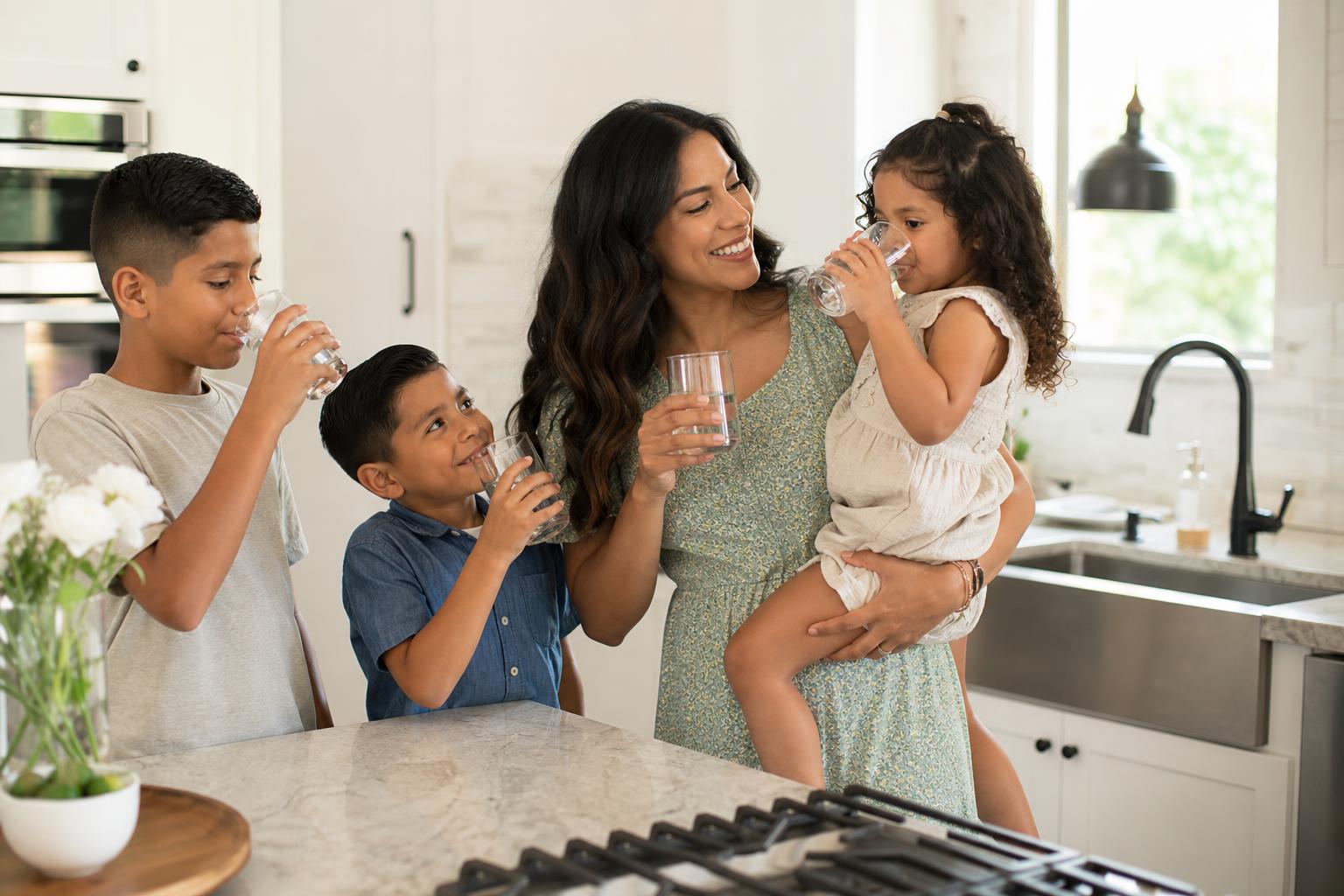 Dallas family enjoying clean filtered water at home